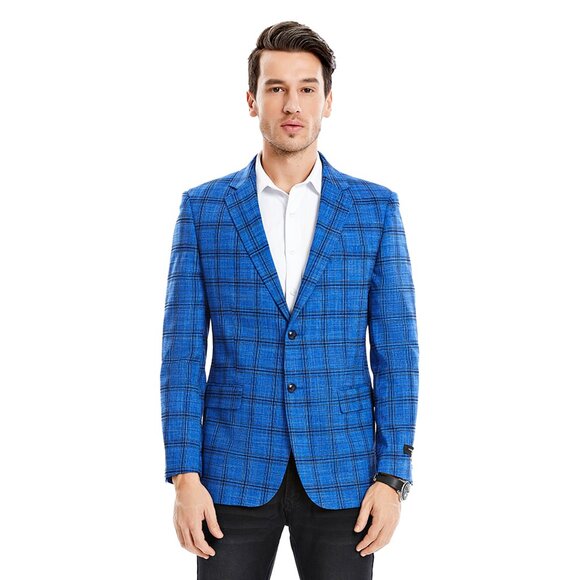 Royal Blue Glen Plaid Mens Textured Blazer by Tazzio